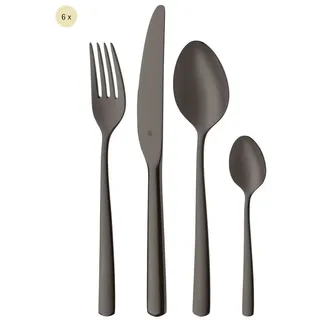 WMF Besteck-Set Boston in edler Optik, ergonomische Haptik, Messer mit Wellenschliff (24-tlg), 6 Personen, Cromargan® Edelstahl Rostfrei 18/10, optimale Schärfe, rostfrei, edel, hochwertiger Besteckkasten schwarz