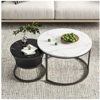 Furnishings Home Couchtisch rund Kaffeetisch Beistelltisch Satztische 2er Set, Große Werbung (2-St., Zweiteiliges Set), 2tlg. mit Marmormuster, 70 x 45.5 cm + 45 x 40 cm weiß