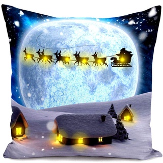Wankd Laterne Weihnachtskissen LED-Licht Kissen Kreativ Gedruckt Plüsch Kissen Für Sofa Bed Restaurant Home Decor New Family Geschenk Weihnachten 45 * 45Cm (Elk)