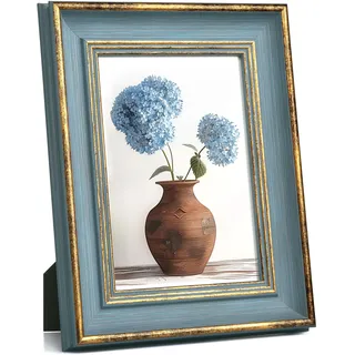 Afuly Vintage Bilderrahmen 13x18 Gold Blau Fotorahmen Picture Frames | Stabile Konstruktion, Aufhängevorrichtung, Leicht zu öffnende Rückwand, Deko für Wand Tisch, Family Geburtstag Geschenke