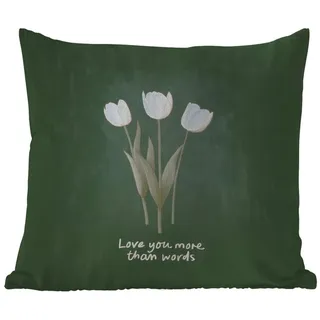 MuchoWow Dekokissen Tulpen - Rosa - Text - Liebe, Kissenhülle für den Außenbereich, Outdoor, Kissen, 60x60 cm grün Quadratisch | 60 cm x 15 cm x 60 cm