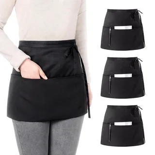 Viedouce 3 Pack Schürze,Wasserdicht Kurze Taille Kochschürze mit 3 Taschen, Küchenschürze,Grillschürze,Küchenschürze für Frauen Männer Restaurant Server Chef Kellnerin Kellner Barista