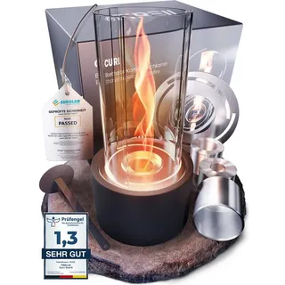 FIRELL Tischfeuer Ethanol Tischkamin Indoor & Outdoor Echtfeuer-Dekokamin (aus massivem Beton, Komplett-Set), Verstellbare Flamme, 2h Brenndauer, Patentierte Wirbelflamme, TÜV geprüft schwarz