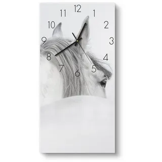 DEQORI Wanduhr 'Andalusisches Pferd' (Glas Glasuhr modern Wand Uhr Design Küchenuhr) weiß 30 cm x 60 cm