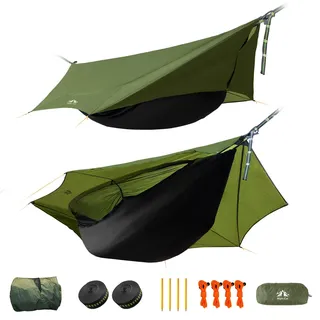 Night Cat Hängematte Zelt 1 Person: Leichte Tragbar Hängematte Mit Moskitonetz und Tarp wasserdichte Wandern Camping im Garten Hinterhof Wilde