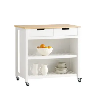 SoBuy Servierwagen mit 2 Ablagen Küchenwagen Küchenregal 98x94x58cm Weiß FKW74-WN