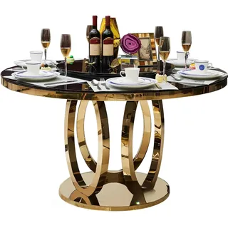 Hochwertiger Luxus Designer Ess Tische Rund Tisch Runde Marmor Metall Gold Neu