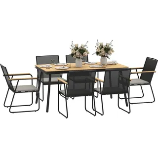 Outsunny Sitzgruppe 7-teilig Metall Essgruppe für 6 Personen Esstisch mit Tisch 6 Stühlen Esszimmergruppe Küchentisch-Set mit Metallgestell