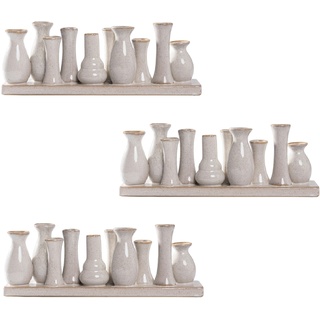 Jinfa 3 Set aus 10 kleinen Vasen auf festem Sockel | handgefertigte Blumenvasen Tischdeko | Antik-Weiß