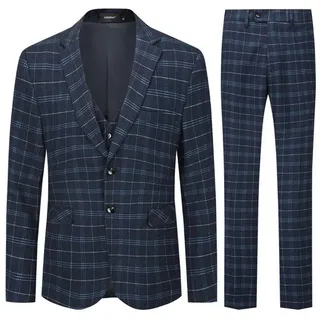 Allthemen Anzug (3 tlg) Slim Fit karierter Herrenanzug mit einem Knopf schwarz 54