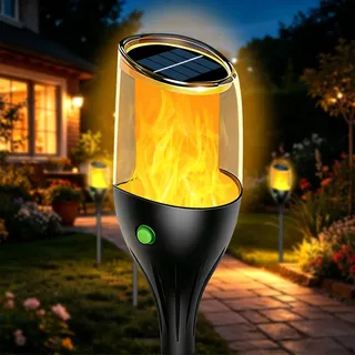 MEDOYOH 1PCS Solar Gartenfackeln für Draußen, 12 LED Solar Flammenbeleuchtung Solarfackeln, 64cm Hoch, IP65 Wasserdicht für Terrasse Weg Veranda Garten Garage Deck Treppe Tor