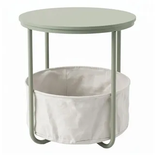 scena living Beistelltisch rund mit Stoffkorb Sofatisch Stauraum Metall Ø 45 x 50 cm grün