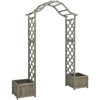 vidaXL Tannenholz Massiv Garten Pergola mit Blumenkasten Rosenbogen Torbogen Rankhilfe Spalier Rankgitter Pflanzkübel Blumenkübel Grau