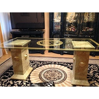 Goldo Esstisch Glastisch, Säulentisch, Designertisch Wohnzimmertisch Kanzleitisch, Praxistisch 100% Handgefertigt Antik Stil Retro Medusa Mäander