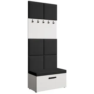 Beautysofa Garderobenschrank MARGARET I mit gepolsterten Paneelen und Kleiderhaken weiß