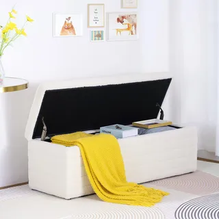 LEUTED Teddy Sitzhocker mit Stauraum, Truhenbank & Fußbank 118x40x40 cm | Versteckter Stauraum mit Gepolsterter Sitzfläche, Weicher Teddy-Bezug und Stabile Konstruktion bis 300 kg Belastbar