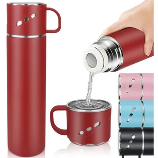 LuxusKollektion Isolierflasche Thermoskanne Edelstahl 550ml mit Becher rot