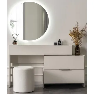 Xlmoebel Schminktisch Bequemer Schminktisch mit Spiegel und Hocker im modernen Stil (Schminktisch-Set, mit Spiegel und Hocker), Made in Europa beige