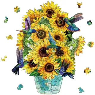 GLOBLELAND 200 Stück Sonnenblumen Holzpuzzle Für Erwachsene, Kolibri Puzzle, Buntes Holzpuzzle Für Erwachsene, Für Geburtstag, Weihnachten, Halloween, Geschenke, 36x28.5 cm