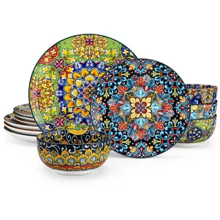 vancasso Geschirr-Set Tafelservice für 4/6 Personen, Porzellan, BOHO-Stil (12-tlg), 4 Personen, Porzellan bunt