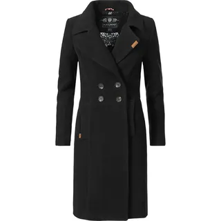 Navahoo Damen Mantel in Wollmantel-Optik langer Trenchcoat mit Reverskragen Wooly Schwarz Gr. L - L