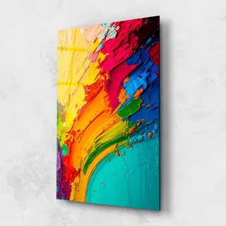 ARTHUB® Glasbild 80x120 cm, Multicolored Painting | Moderne Glas-Wandkunst Drucke, Hängende Bilder, Wanddekoration, Wohnkultur, Abstrakte, Lebendige Farben