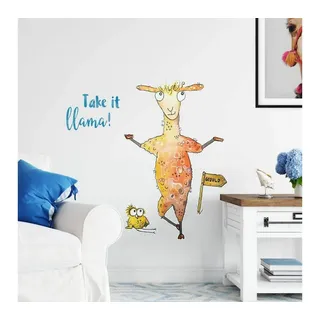 K&L Wall Art Wandtattoo Wandtattoo Hagenmeyer Wohnzimmer Relax Eule Take it Lama Sticker, Lustige Wandsticker für Flur und Büro, hergestellt in Berlin bunt 65 cm x 90 cm