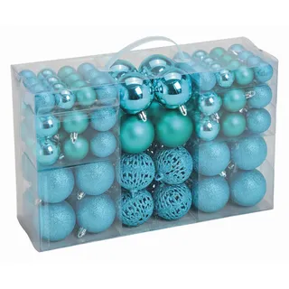 Christbaumkugel-Set, Blau, Kunststoff, 100-teilig, Dekoration, Weihnachtsdekoration, Weihnachtsbaumschmuck, Weihnachtskugeln