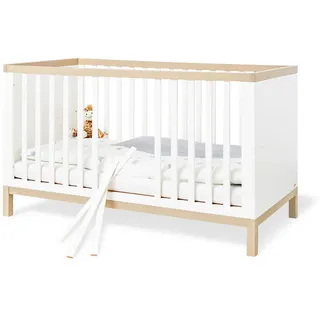 Pinolino Gitterbett Pinolino Light, Weiß, Ahorn, Holz, Holzwerkstoff, Kiefer, teilmassiv, 140x70 cm, zum Juniorbett umbaubar, höhenverstellbar, Sitzsofa Lattenrost inklusive, Schlupfsprossen, Babymöbel, Babybetten, Gitterbett