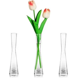 Glasvase Modern 3er Set Handmade 20cm Hoch - Blumenvase schmal