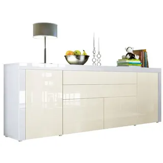 Vladon Sideboard La Paz V2 (Kommode mit 2 Türen, 2 Schubkästen und 2 Klappen, Korpus Weiß matt), Front Creme Hochglanz & Weiß Hochglanz (200 x 72 x 35 cm) gelb