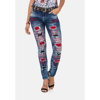 Slim-fit-Jeans CIPO & BAXX Gr. 28, Länge 32, blau Damen Jeans Röhrenjeans mit farbig hinterlegten Cut-Outs