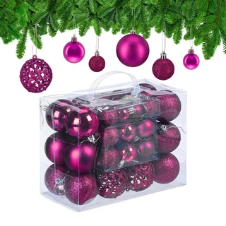Relaxdays Weihnachtskugeln im 50er Set Pink,Silber
