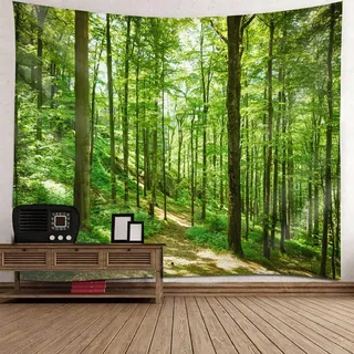 Mesnt Wandteppich Natur XXL, 350x256cm Natur Wald Landschaft Landschaft Wandteppiche Wandtuch für Wohnzimmer Schlafzimmer Dekoration | Grün