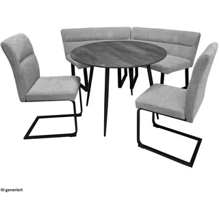 Hti-Living HTI-Living, Essgruppe, Sitzgruppe Liron Tisch mit Eckbank und 2 Stühlen Grau (MDF)