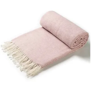 Wohndecke Mara Emma, Island Wollparadies, Kuscheldecke aus Merinowolle, mit Fransen rosa