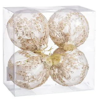 BigBuy Christmas Weihnachtskugeln Champagner Kunststoff Stoff 10 x 10 x 10 cm (4 Stück)