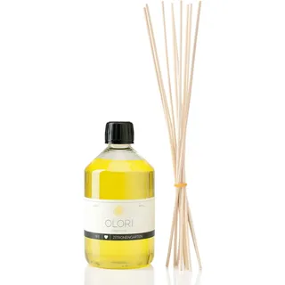 Raumduft Nachfüll-Set „Zitrone“ 500 ml inkl. 10 Rattan-Stäbchen - Duftöl mit ätherischen Ölen - Nachfüller Raumdüfte frisch, fruchtig & sommerlich für die Wohnung - Nachfüllflasche 100% Natürlich