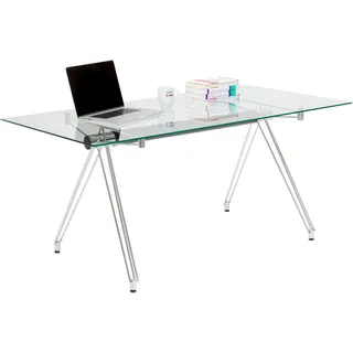 Kare-Design Schreibtisch, Klar, Chrom, Metall, Glas, rechteckig, Rundrohr, Haarnadel, 80x71x160 cm, Arbeitszimmer, Schreibtische, Bürotische