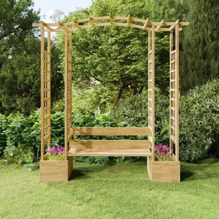 Susany Garten Pergola mit Bank Pflanzkübeln, 2-Sitzer Deko-Gartenbank, Gartenpergola Pergolabogen Pergola Rosenbögen,Rankhilfe, Parkbank Sitzbank Gartenmöbel Bank für Garten, Kiefernholz Imprägniert