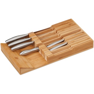 Relaxdays Messerhalter Schublade, für 12 Messer & Wetzstahl, Bambus Messerblock liegend, HxBxT: 5 x 43 x 23 cm, natur