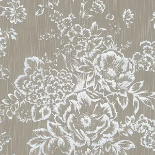 Bricoflor Tapete Metallic Effekt Silber Vlies Textiltapete mit Blumen Elegant für Schlafzimmer und Wohnzimmer Textil Blumentapete Edel mit Glitzer