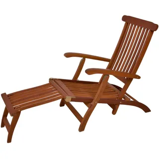 Spetebo Eukalyptus Deckchair mehrfach verstellbar - 163 x 56 cm - Holz Gartenliege mit Fußteil klappbar - Relax Liegestuhl Sonnenliege FSC Holzliege mit Fußstütze geölt