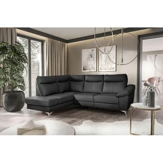 Livetastic Ecksofa, Schwarz, Metall, Echtleder, Rindleder, 4-Sitzer, Ottomane links, L-Form, 242x194 cm, Made in EU, Bettkasten erhältlich, Lederauswahl, seitenverkehrt Rücken echt, motorische Relaxfunktion, Wohnzimmer, Sofas & Couches, Wohnlandschaften, Ecksofas