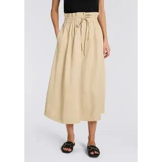 Midirock BOSS ORANGE "Vakola Premium Damenmode", Damen, Gr. 40, open beige 287, Web, Obermaterial: 80% Viskose, 20% Leinen, unifarben, ca. Mitte Wade, Röcke, mit Leinen-Anteil, Paperbag