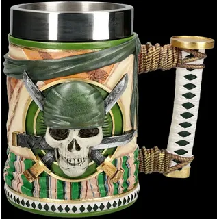 Figuren Shop GmbH Bierkrug Zoro Krug One Piece – Anime Becher Schwertgriff Henkel 600 ml Bierkrug, Kunststein (Polyresin), Edelstahl