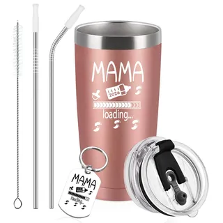 Diztoud Werdende Mama Geschenk, Geschenke für Werdende Mütter, Schwangere, Mutter, Du wirst Mama 2026 Loading, Schwangerschaft Verkünden, 600ml Doppelwandig Edelstahl Thermobecher, Schlüsselanhänger