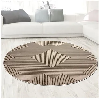 Carpetia Teppich Kurzflorteppich Beige geometrisches Design mit Glanzeffekt, rund beige rund | 200 cm x 200 cm