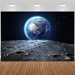 Hnmdmyi 1.5x1.2m Fotohintergrund Weltraum Universum Weltraum Erde Mond Oberfläche Planet Sterne Fotografie Hintergrund Kinder Jungen Mädchen Geburtstag Party Dekorationen Banner Fotostudio Requisiten