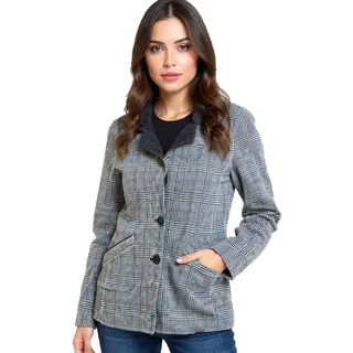 Damen Übergangs-Jacke Kurz-Mantel nachhaltiger Herbst-Mantel karierte Herbst-Jacke 922470 Dunkelgrau - 38